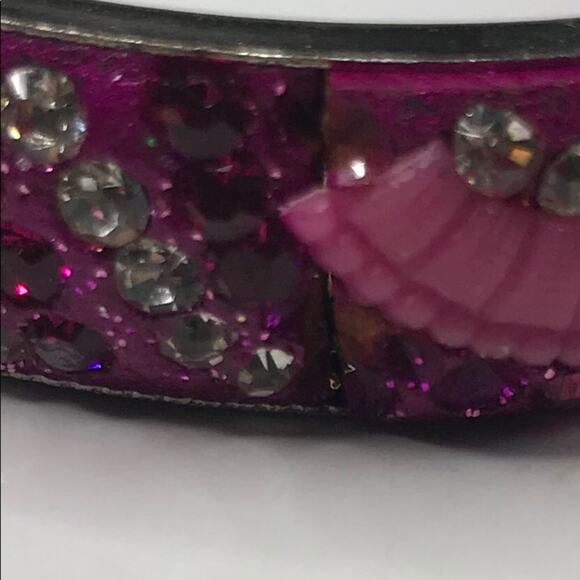 Vintage Bangle Bracelet Clear and Pink Rhinestones - Picture 8 of 9